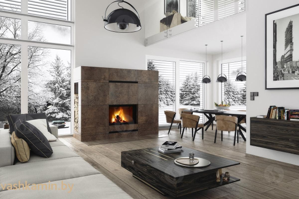 IMPRESSION 2G L 80.60.01 - каминная топка с белым шамотом подъемом и двойным остеклением