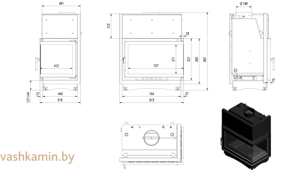 OLIWIA/PW/BL/22/BS/W каминная топка с водяным контуром