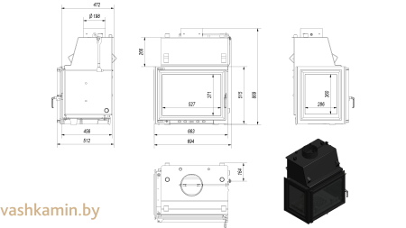 ZUZIA/PW/BL/19/W каминная топка с водяным контуром