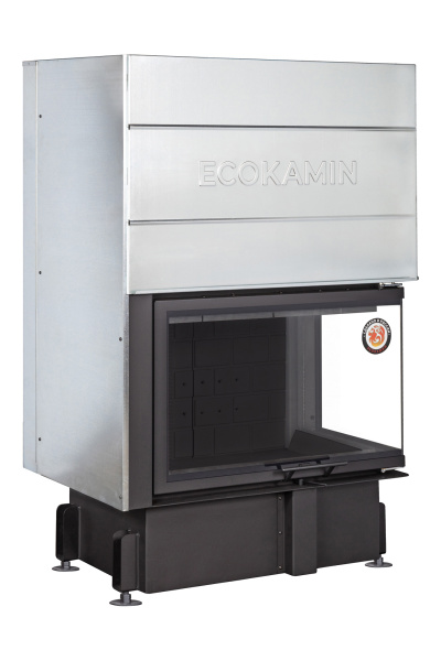 Каминная топка Экокамин ДЕЛЬТА 800 RPB два стекла правая/левая принтинг подовое горение черный/белый шамот