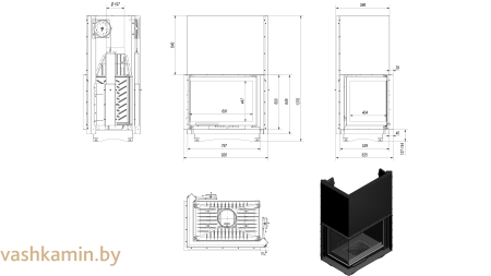 AMELIA/L/BS/G Угловая каминная топка Kratki