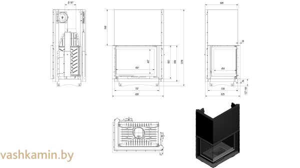 AMELIA/L/BS/G Угловая каминная топка Kratki