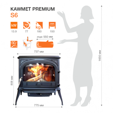 Чугунная печь KAWMET Premium S6 (13,9 kW)