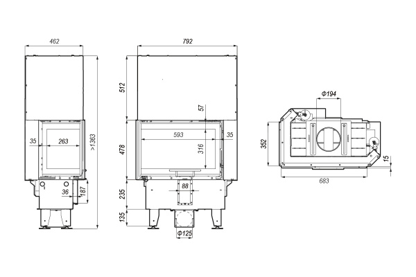 DEFRO HOME INTRA SM BL/BP SLIM G угловая каминная топка