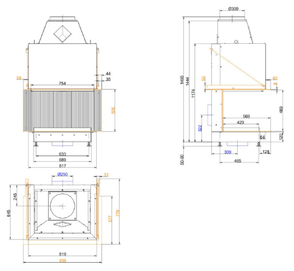 Urfeuer Panorama 50/44/66/44 каминная топка 