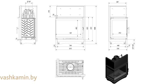 AMELIA/L/BS Угловая каминная топка Kratki